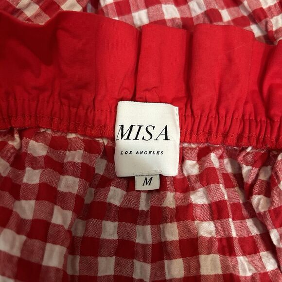 Misa Los Angeles Sabina Gingham Off The Shoulder Top Ruffle Blouse Top Red M - Picture 5 of 8